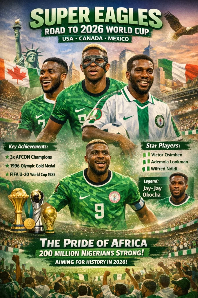 The anticipation surrounding the 🇳🇬 Nigeria FIFA World Cup 2026 team is immense, as the Super Eagles prepare to soar on football’s grandest stage across the USA, Canada, and Mexico. Representing the heartbeat of over 200 million Nigerians, this squad is more than just a national team; it is a symbol of resilience, speed, and attacking flair that has long made them one of the most respected and feared sides in African football. With a rich history, a blend of experienced stars and emerging talent, and a burning desire to surpass their previous Round of 16 finishes, Nigeria’s journey to the 2026 World Cup is a narrative of pride, passion, and the relentless pursuit of becoming the first African nation to conquer the world. Nigeria's national football team is called the "Super Eagles." It is the official team of the West African country Nigeria, which is part of the Confederation of African Football (CAF). This team is one of the most respected and feared teams in Africa. When it comes to African football, Nigeria is one of the first names that comes to mind. The Super Eagles are not just a team; they are an emotion, an identity for more than 200 million Nigerians. The entire country, from Lagos to Abuja, holds its breath for every match. This team is renowned worldwide for its speed, skill, and unpredictability. No team takes them lightly. History When does the Super Eagles' history begin? The Nigeria Football Federation (NFF) was established in 1945. Nigeria played its first international match in 1949. But the team truly established itself in international football in the 1950s and 1960s, when Nigeria gained independence from British rule. Nigeria became independent in 1960, and with it, the Super Eagles also began a new life. In 1963, Nigeria officially gained FIFA membership and became part of African football. In 1980, they won AFCON for the first time, a golden moment in Nigerian football. This boosted the team's confidence, and the world took notice. The 1994 World Cup was a turning point for Nigeria; the world saw that world-class football could also come from Africa for the first time. Playing Style How do the Super Eagles play football? Nigeria often uses a 4-3-3 or 4-2-3-1 formation. Their style is attacking; fast wingers, strong strikers, and creativity in midfield. The defense is solid, but sometimes leaves gaps. The Super Eagles are characterized by their speed. The wingers run so fast that defenders cannot keep up. This team is second to none on counterattacks. In an attack, this team is direct and aggressive. They prefer quick transitions and vertical passes over ball possession. Strong Points vs. Weak Points ✅ Strong Points Blistering Pace: Wingers and strikers are so fast that any defense can be breached. Physical Strength: Players are physically very strong and dominant in aerial duels. Attacking Talent: The squad boasts a world-class striker like Victor Osimhen. AFCON Experience: Three-time continental champions; know how to play under pressure. Young Talent Pool: Nigeria has no shortage of young footballers; the future is bright. ❌ Weak Points Lack of Consistency: Sometimes plays very well, sometimes loses to unexpected teams. Midfield Control: Weak ball control and possession game in midfield. Qualification Struggle: Sometimes, World Cup qualification becomes difficult. Records and Achievements What major records have the Super Eagles set? Nigeria has been a three-time AFCON champion. They won a gold medal at the 1996 Olympics, which was historic for Africa. Their best FIFA ranking is 5th, achieved in 1994. Nigeria was the first African team to win the FIFA World Youth Championship (now the U-20 World Cup); they achieved this feat in 1985 in the Soviet Union. The gold medal at the 1996 Atlanta Olympics was the Super Eagles' greatest achievement. They defeated teams like Brazil and Argentina in that tournament; the whole world was stunned. 🗣️ "Nigeria's strength lies in their rawness; they are not technically refined, but they are physically and mentally very strong." — Carlos Ibe, African Football Commentator (Illustrative Quote) World Cup Journey What was the Super Eagles' most memorable World Cup journey? Nigeria first participated in the 1994 USA World Cup. In that tournament, they shocked everyone by defeating Italy and Greece in the group stage. They lost to Italy 2-1 in the Round of 16, but the match was competitive until the last minute. 1994 — USA: First World Cup, defeated Italy in the group stage. Made history by defeating the Yankees. Lost to Italy in the Round of 16. 1998 — France: Lost to Denmark 4-1 in the Round of 16; a disappointing exit. 2002 — South Korea/Japan: Failed to qualify from the group stage. 2010 — South Africa: Eliminated in the group stage. 2014 — Brazil: Lost 2-0 to France in the Round of 16 but performed well in the tournament. 2018 — Russia: Eliminated in the group stage; Played a memorable match against Argentina but failed to qualify. Titles & Achievements What have the Super Eagles won so far? Nigeria has won three AFCON titles: in 1980, 1994, and 2013. Won the 1996 Olympic gold medal. Won the FIFA World Youth Championship in 1985. It is one of Africa's most successful teams. 🏆 AFCON 1980 — Nigeria (Home tournament, first-time champion) 🏆 AFCON 1994 — Won in Tunisia 🏆 AFCON 2013 — Won in South Africa 🥇 1996 Olympics Gold Medal — Atlanta, USA 🏆 FIFA U-20 World Cup 1985 — Soviet Union Legendary Players and Stars Who is the Super Eagles' biggest football legend? ⭐ Jay-Jay Okafor — Attacking Midfielder | 1993–2006 ⭐ Rashidi Yekini — Striker | 1984–1998 ⭐ Kanu Nwankwo — Forward | 1994–2010 ⭐ Nwankwo Kanu — Forward | 1994–2010 ⭐ Sunday Oliseh — Midfielder | 1993–2002 ⭐ Vincent Enyeama — Goalkeeper | 2002–2015 ⭐ Austin Jay Jay Okafor — mentioned above – is Nigeria's biggest legend if one name had to be chosen. Current Squad Who plays for the Super Eagles today? 🔵 Victor Osimhen — Striker | Napoli / Galatasaray Africa ka best striker filhal. Pace aur finishing dono mein world class. 🔵 Ademola Lookman — Winger | Atalanta 2023 AFCON mein star performance di. Tez, technical, aur scoring ability hai. 🔵 Calvin Bassey — Defender | Fulham Solid center-back defensive line sambhalta hai. 🔵 Alex Iwobi — Midfielder | Fulham Arsenal se aaya experienced playe,r creative midfield mein key role. 🔵 Stanley Nwabali — Goalkeeper | Chippa United 2023 AFCON mein outstanding performanc,es new number 1. 🔵 Kelechi Iheanacho — Forward | Sevilla Experienced stri,ker big moments mein goals karta hai. 🔵 Wilfred Ndidi — Midfielder | Leicester City Defensive midfielder team ka shield. Ball recovery mein best. 🔵 Taiwo Awoniyi — Striker | Nottingham Forest Young, energetic for, theward future of Nigerian attack. Coach & Staff Who is the Super Eagles' coach and how does he work? Nigeria's head coach in 2024-25 is Eric Chelle, the former national team coach of Mali. He focuses on aggressive pressing and youth development. Eric Chelle's coaching philosophy is based on attacking football. He gives young players chances and uses flexible formations, trying both 4-3-3 and 4-2-3-1. The previous coach was Jose Peseiro (Portuguese coach), who led them to the 2023 AFCON final, but lost to the Ivory Coast in the final. Changes followed. Matches When are the Super Eagles' next matches? 📅 November 2024 | Nigeria vs South Africa | 2026 World Cup Qualifier Draw 📅 November 2024 | Nigeria vs Benin | World Cup Qualifier Nigeria Win 📅 January 2025 | AFCON 2025 Qualifier Matches ongoing 📅 March 2025 | Nigeria vs [Upcoming Qualifier] | 2026 WC Qualifiers 📅 2025 AFCON —Nigeria will be in Morocco trying to qualify. Jersey & Colors Why is the Super Eagles jersey so iconic? Nigeria's home jersey is green with white details. The away jersey is white with green accents. Nigeria's green color is complete; it's the color of the flag and a symbol of unity. The kit manufacturer is Nike, which has been with Nigeria since 1994 (with some breaks). The 1994 World Cup jersey is considered one of the most iconic jerseys in the world. Its geometric pattern and bright green color created a stir in the fashion world. In 2018, Nike released a retro version that sold out within minutes. The 2018 World Cup jersey became a fashion icon. People all over the world wore it for style, not just for football. FAQs How many times has Nigeria won the World Cup? Nigeria has not yet won the World Cup. But they have reached the Round of 16 three times: in 1994, 1998, and 2014. What is Nigeria's FIFA ranking? Nigeria's FIFA ranking in 2025 is approximately between 30 and 40. Its best ranking was 5th in 1994. Who is Nigeria's most famous player? Jay-Jay Okafor is an all-time legend. Victor Osimhen is the biggest name among current players. What is the color of Nigeria's home jersey? The home jersey is green, the color of Nigeria's national flag. Nike manufactures shoes. Who is Nigeria's coach? Eric Chelle is the head coach in 2024-25. When did Nigeria play its first World Cup? Nigeria first participated in the 1994 USA World Cup and reached the Round of 16 directly. What is Nigeria's playing style? Fast, direct, and attacking football. 4-3-3 formation, fast wingers, and a strong physical game. Who is Nigeria's biggest rival? Ghana is Nigeria's biggest rival; it's called the "Jollof Derby." The match between the two teams is the El Clásico of African football. Conclusion The Super Eagles are not just a football team ,they are the pride of Africa. Whenever this team takes the field, the hearts of 200 million Nigerians beat in unison. Three AFCON titles, Olympic gold, and historic performances at the World Cup, this team has proven time and again that Africa can play world-class football. The future? Very bright. With a striker like Victor Osimhen, a winger like Ademola Lookman, and a wealth of young talent, the Super Eagles will be even more dangerous in the coming years. The 2026 World Cup will be held in the USA, Canada, Mexico, and Nigeria, and is certain to secure a spot. If all goes well, this team could even reach the quarterfinals for the first time. Super Eagles fans, they don't lose, they fight, they win! 💚 Keep supporting this team; good times will definitely come! 📚 Sources & References fifa.com cafonline.com (Confederation of African Football) Wikipedia—Nigeria national football team ESPN FC BBC Sport Africa Goal.com Nigeria Football Federation—thenff.com 👤 About the Author Usman Malik—Football Analyst & Journalist Usman has been covering international football for 15 years. African and Asian football is his special area. He has attended FIFA events and writes for multiple sports publications.Please give me a pic related to this article, or jo kush likha howa h is article ma wo bhi likh krdna